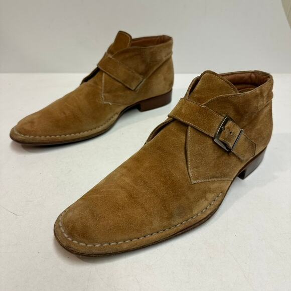 VERY GOOD Mezlan Suede Chukka Boot Tan Monk Strap Buckle Made in Spain 8.5 - Picture 5 of 12
